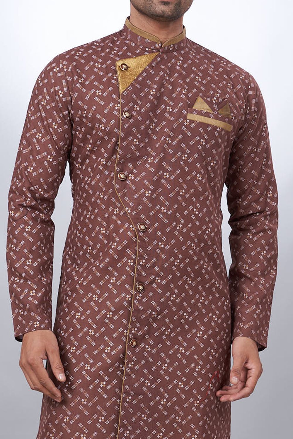Coffee Cotton Printed Mens Indo Western (NMK-6931) - Nihal Fashions