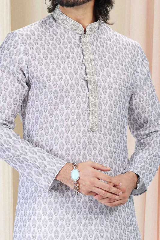 Cotton Digital Print Grey Kurta Pajama (NMK-6662)