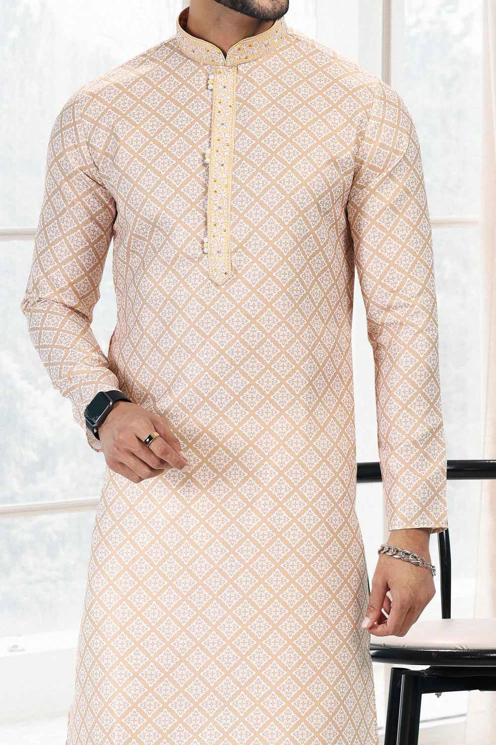 Cotton Digital Print Yellow Kurta Pajama (NMK-6671)