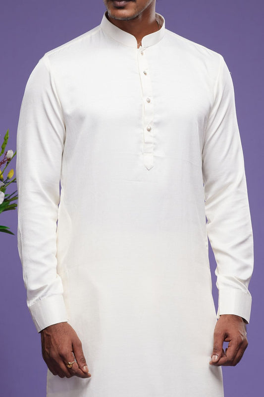 Cream Art Banarasi Silk Casual Kurta Pajama (NMK-7066) - Nihal Fashions