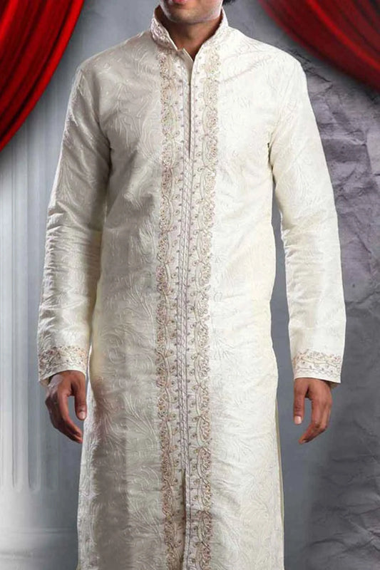 Cream Art Dupion Mens Kurta (NMK-1342)