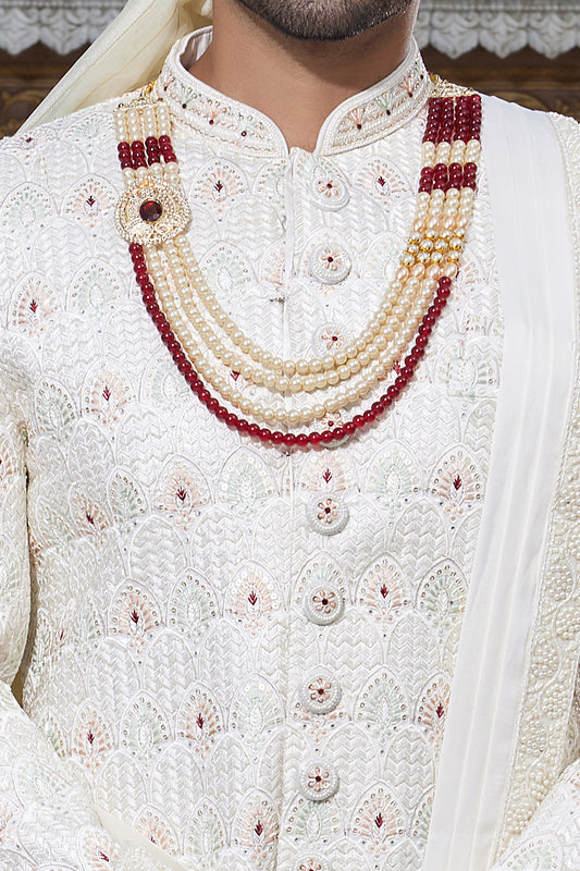 Cream Art Silk Indian Sherwani (NMK-8181) - Nihal Fashions