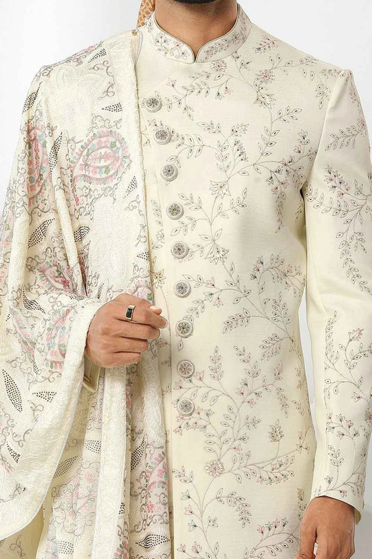 Cream Art Silk Sherwanis for Men (NMK-6252)