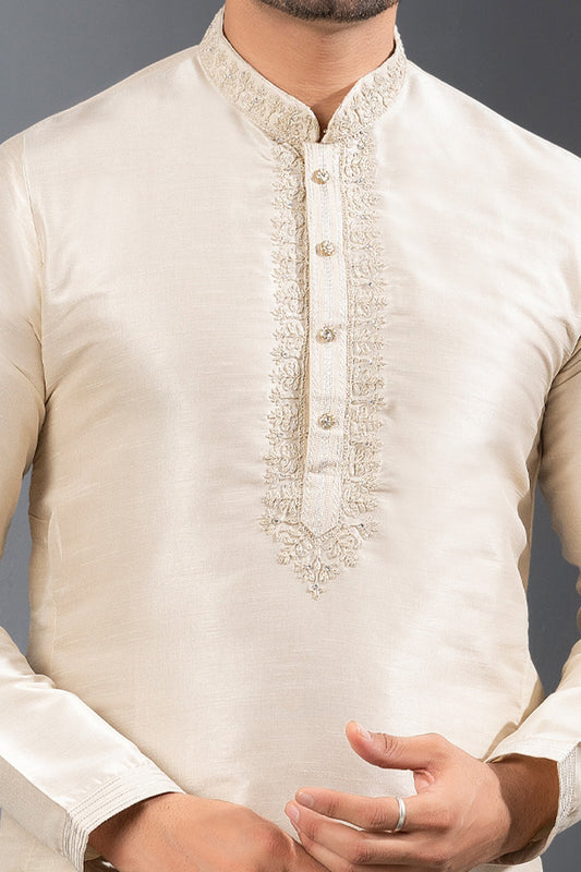 Cream Banglori Silk Kurta Pajama (NMK-8716) - Nihal Fashions
