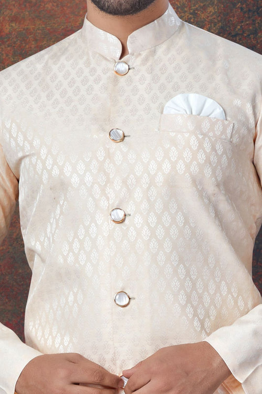 Cream Jaquard Indo Western (NMK-7852) - Nihal Fashions