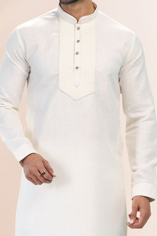 Cream Linen Cotton Kurta Pajama (NMK-6732) - Nihal Fashions