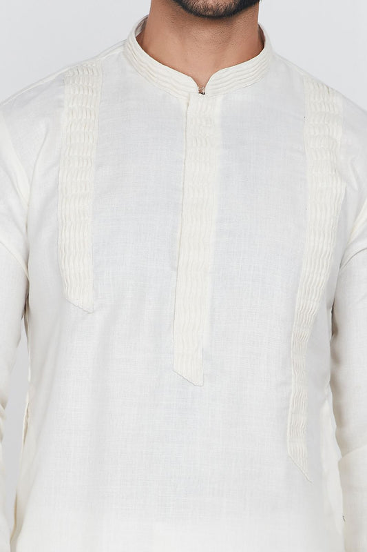 Cream Linen Cotton Kurta Pajama (NMK-7580) - Nihal Fashions