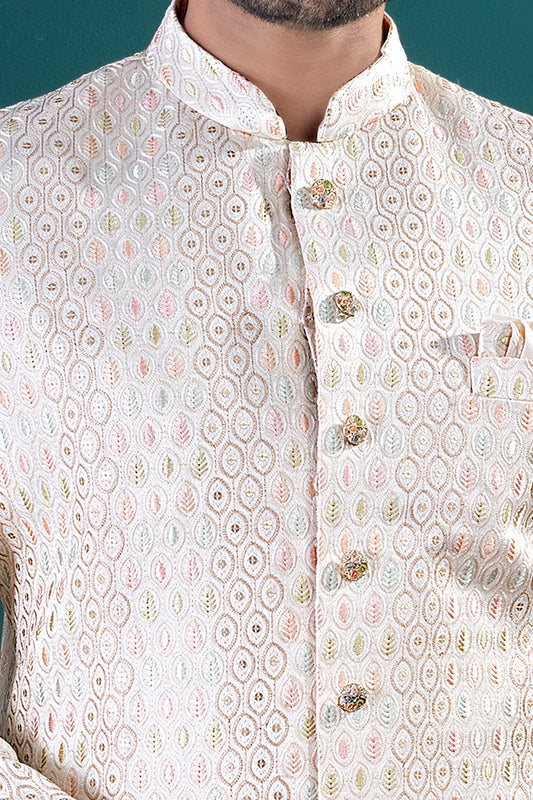 Cream Lucknowi Indo Western (NMK-8451) - Nihal Fashions