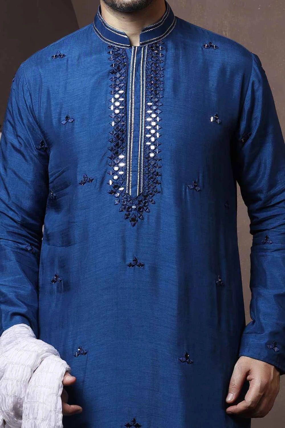 Dark Blue Silk Kurta Pajama (NMK-6042)