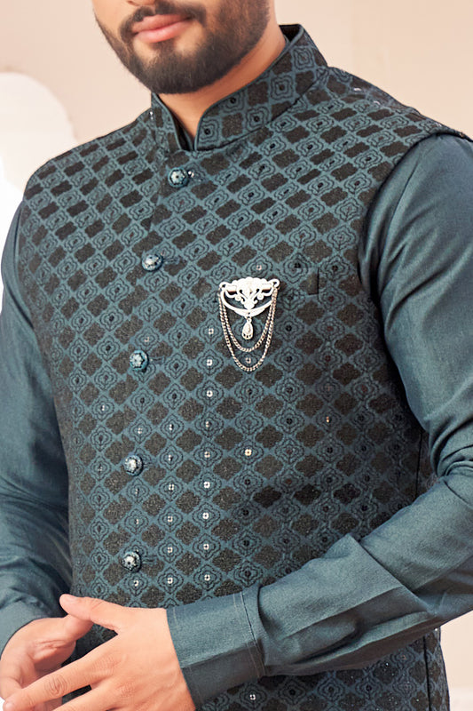 Dark Grey Art Silk Nehru Jacket (NMK-8042) - Nihal Fashions