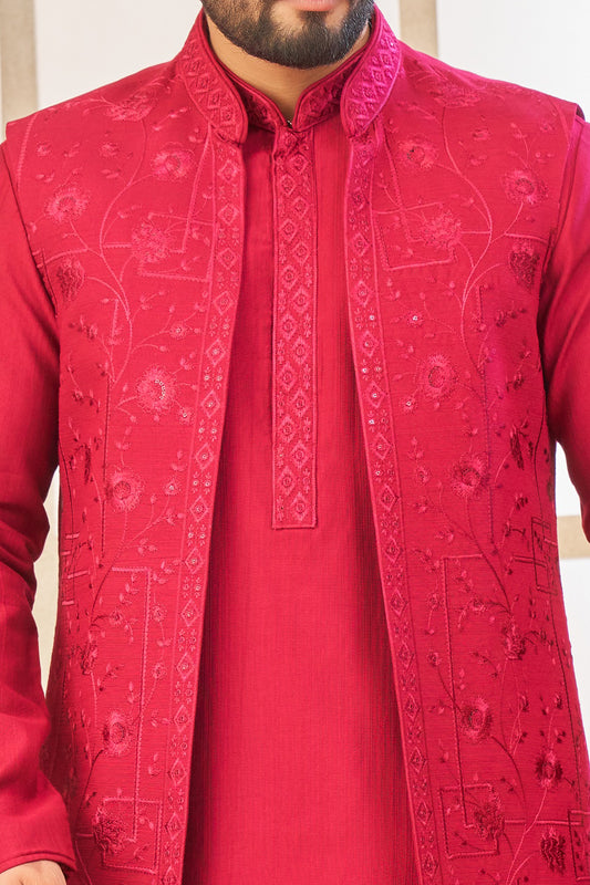 Dark Pink Art Silk Kurta Jacket (NMK-8059) - Nihal Fashions