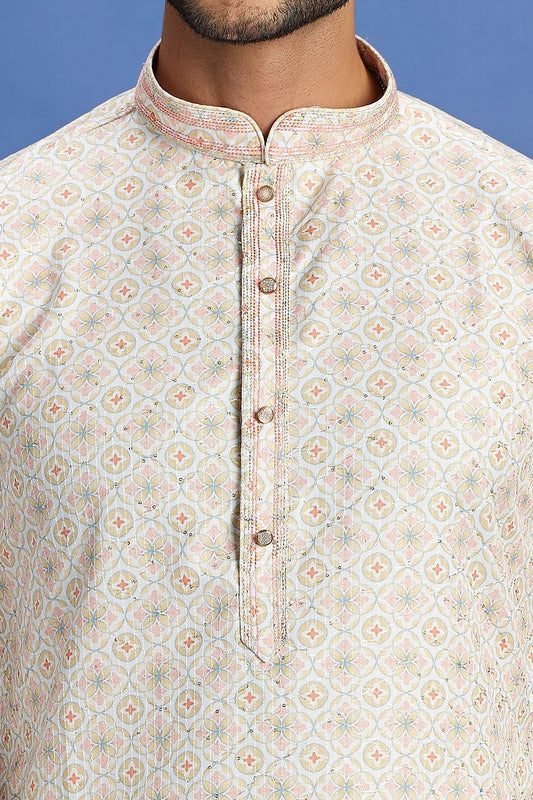 Digital Printed Beige Cotton Kurta Pajama (NMK-7527) - Nihal Fashions