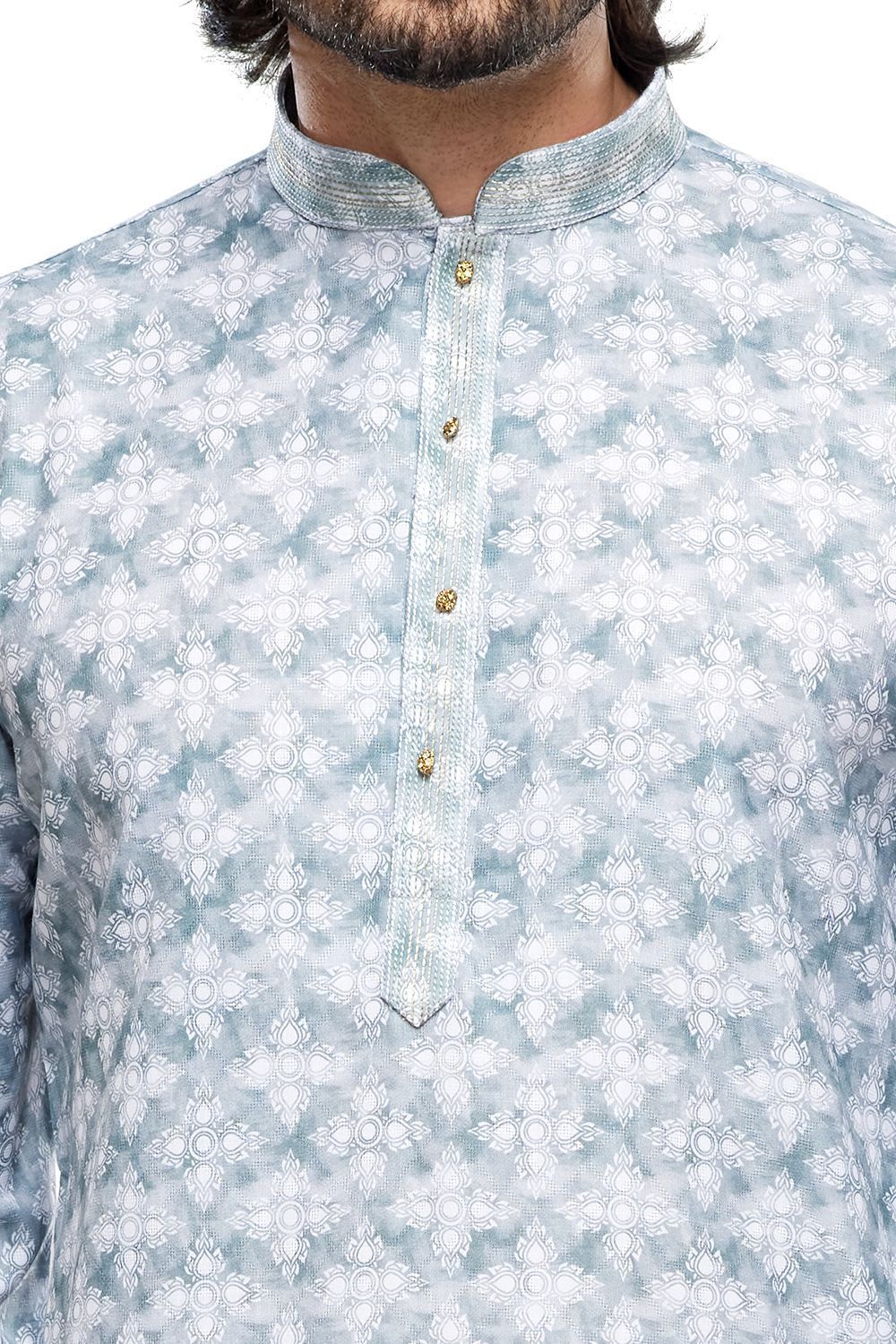 Digital Printed Blue Cotton Kurta Pajama (NMK-7477) - Nihal Fashions