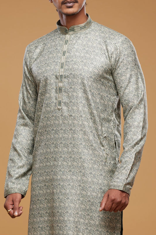 Digital Printed Grey Art Silk Kurta Pajama (NMK-7053) - Nihal Fashions