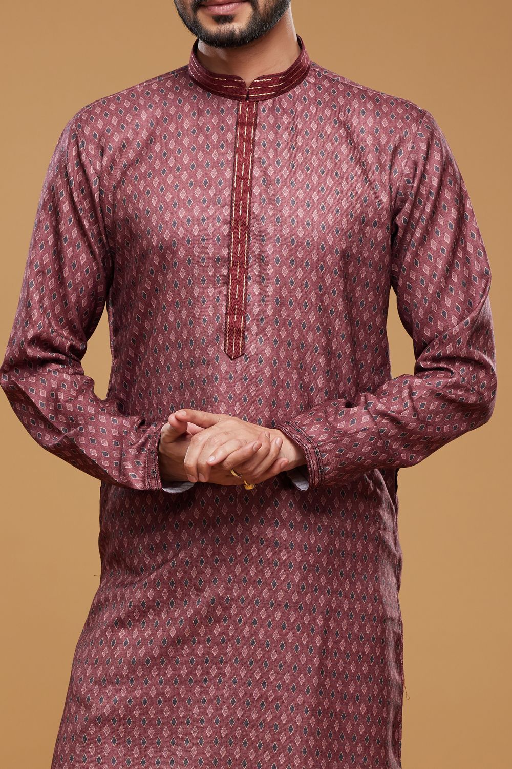 Digital Printed Maroon Art Silk Kurta Pajama (NMK-7044) - Nihal Fashions