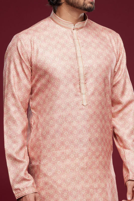 Digital Printed Pink Art Silk Kurta Pajama (NMK-7040) - Nihal Fashions