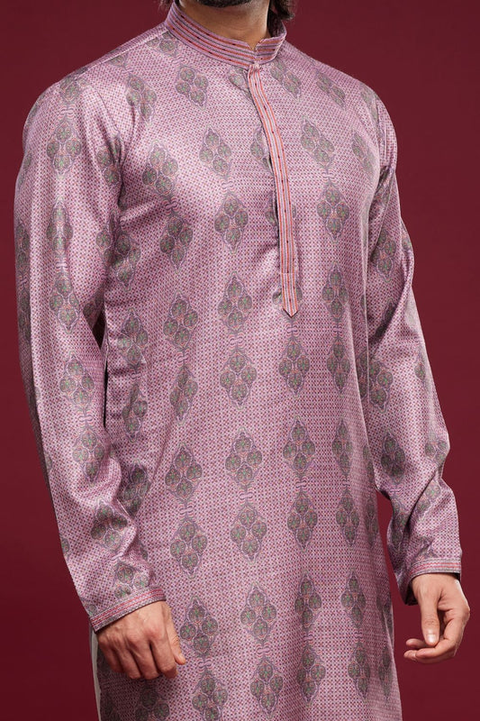 Digital Printed Purple Art Silk Kurta Pajama (NMK-7059) - Nihal Fashions