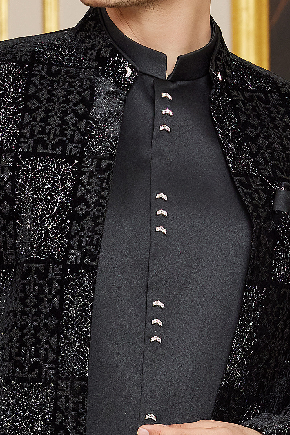 Embroidered Black Art Silk Indo Western (NMK-8275) - Nihal Fashions