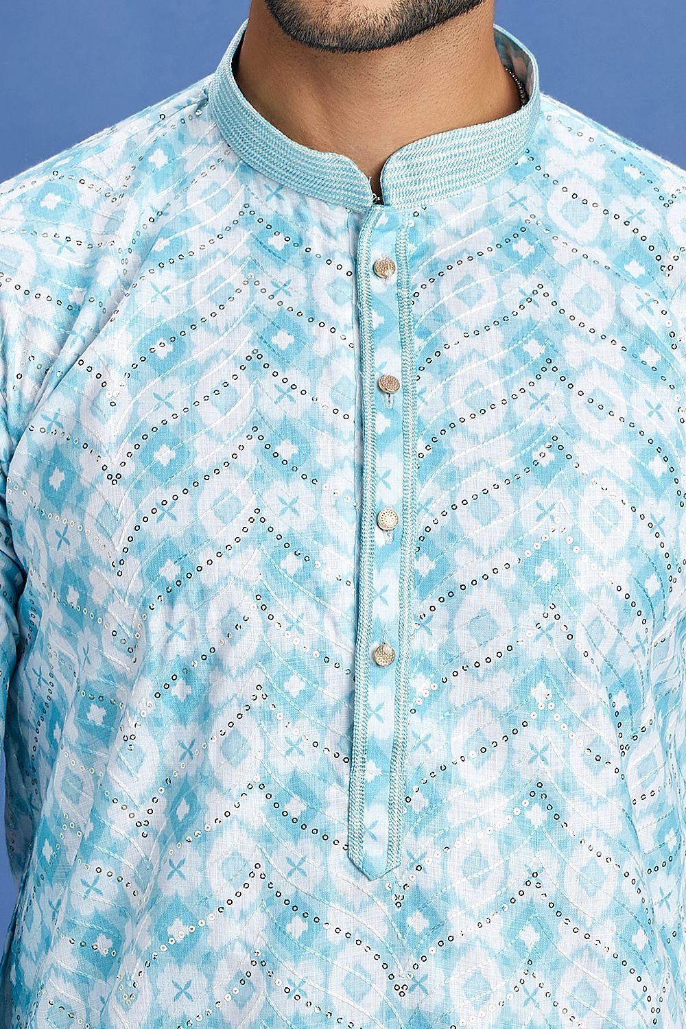 Embroidered Blue Cotton Kurta Pajama (NMK-7517) - Nihal Fashions