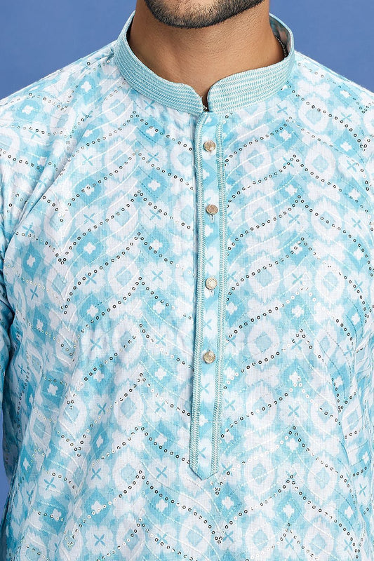 Embroidered Blue Cotton Kurta Pajama (NMK-7517) - Nihal Fashions