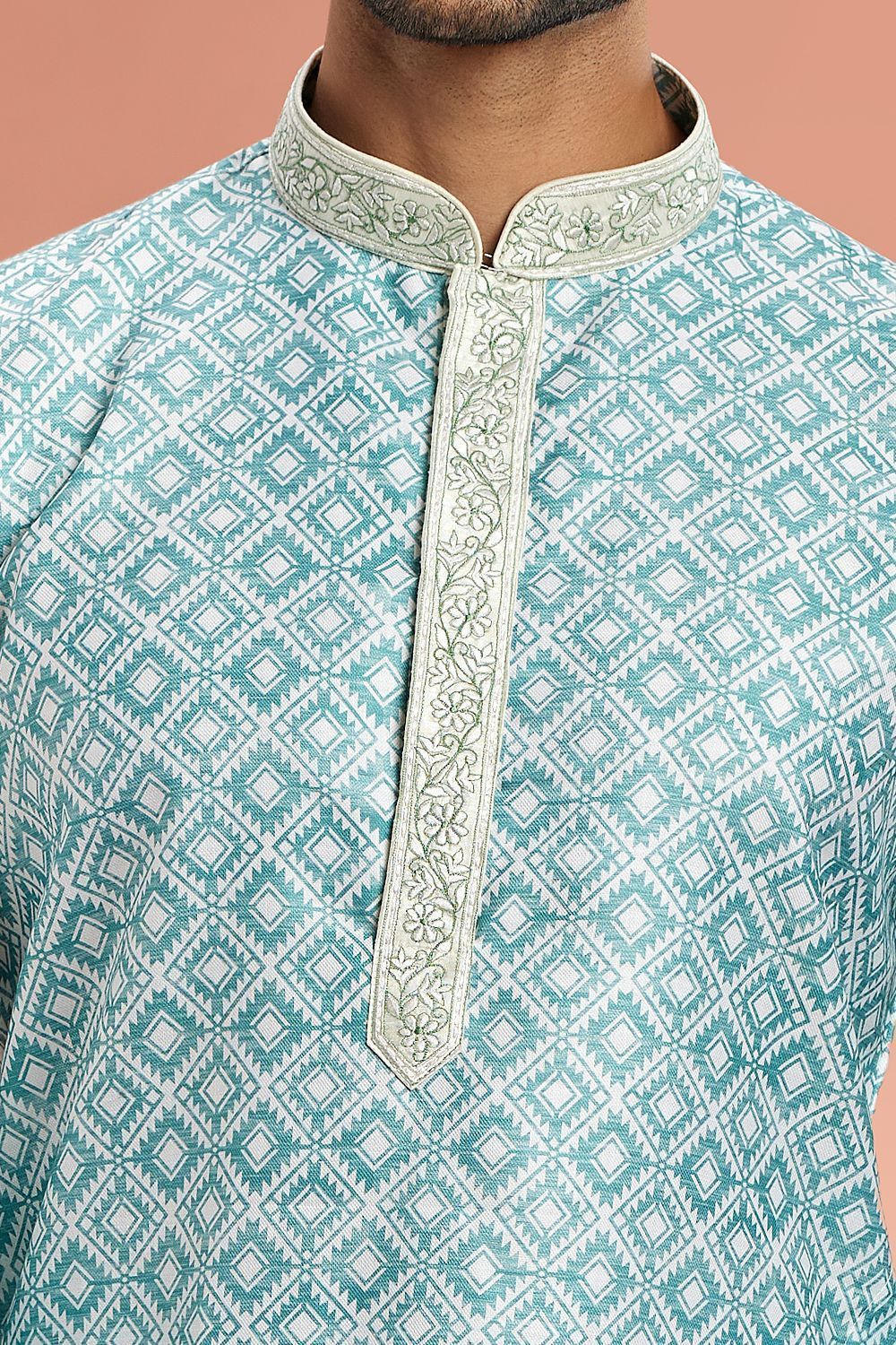 Embroidered Blue Cotton Kurta Pajama (NMK-7533) - Nihal Fashions