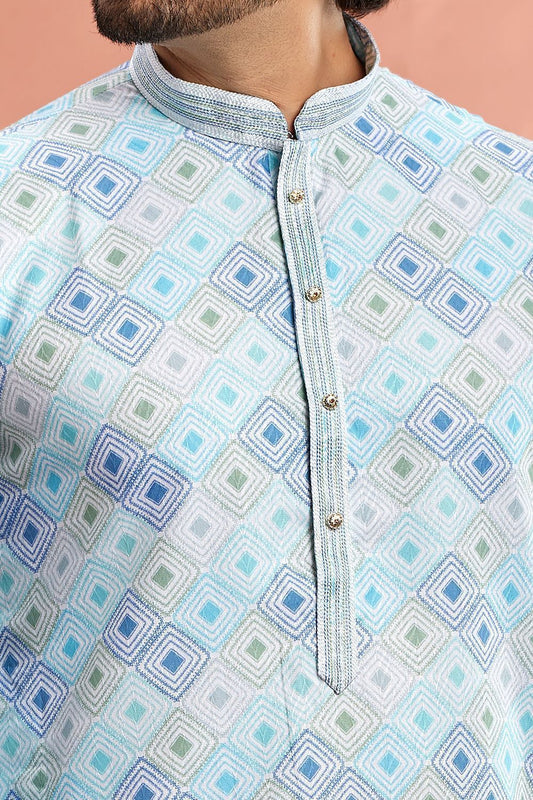 Embroidered Blue Cotton Kurta Pajama (NMK-7546) - Nihal Fashions