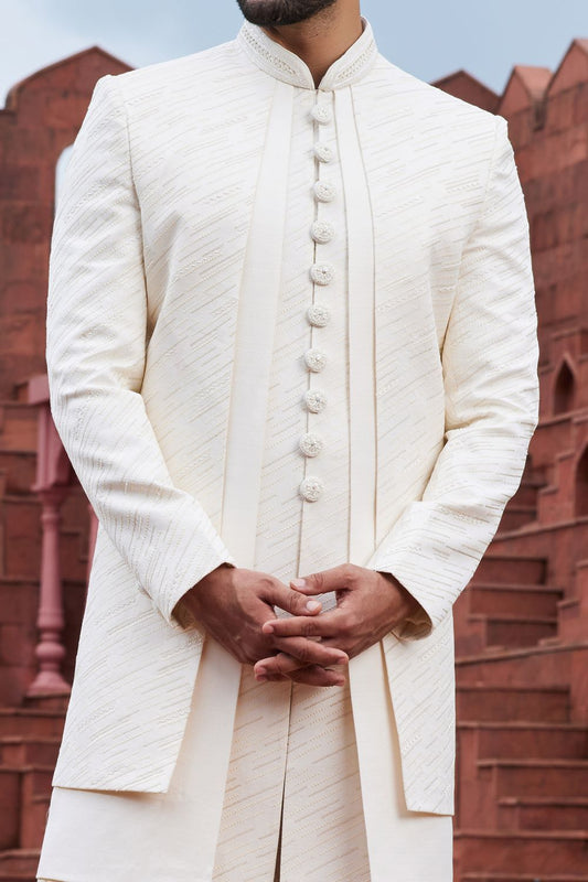 Embroidered Cream Art Silk Indo Western (NMK-7099) - Nihal Fashions