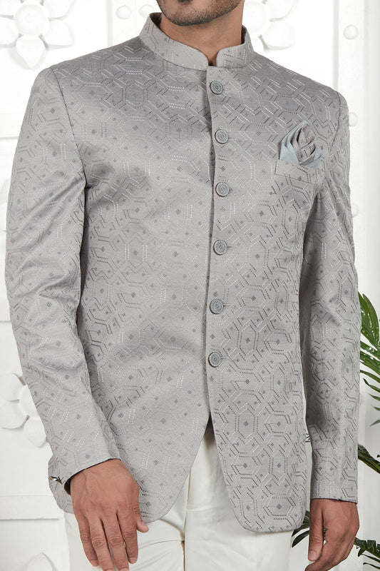Embroidered Grey Art Silk Indo Western (NMK-7210) - Nihal Fashions