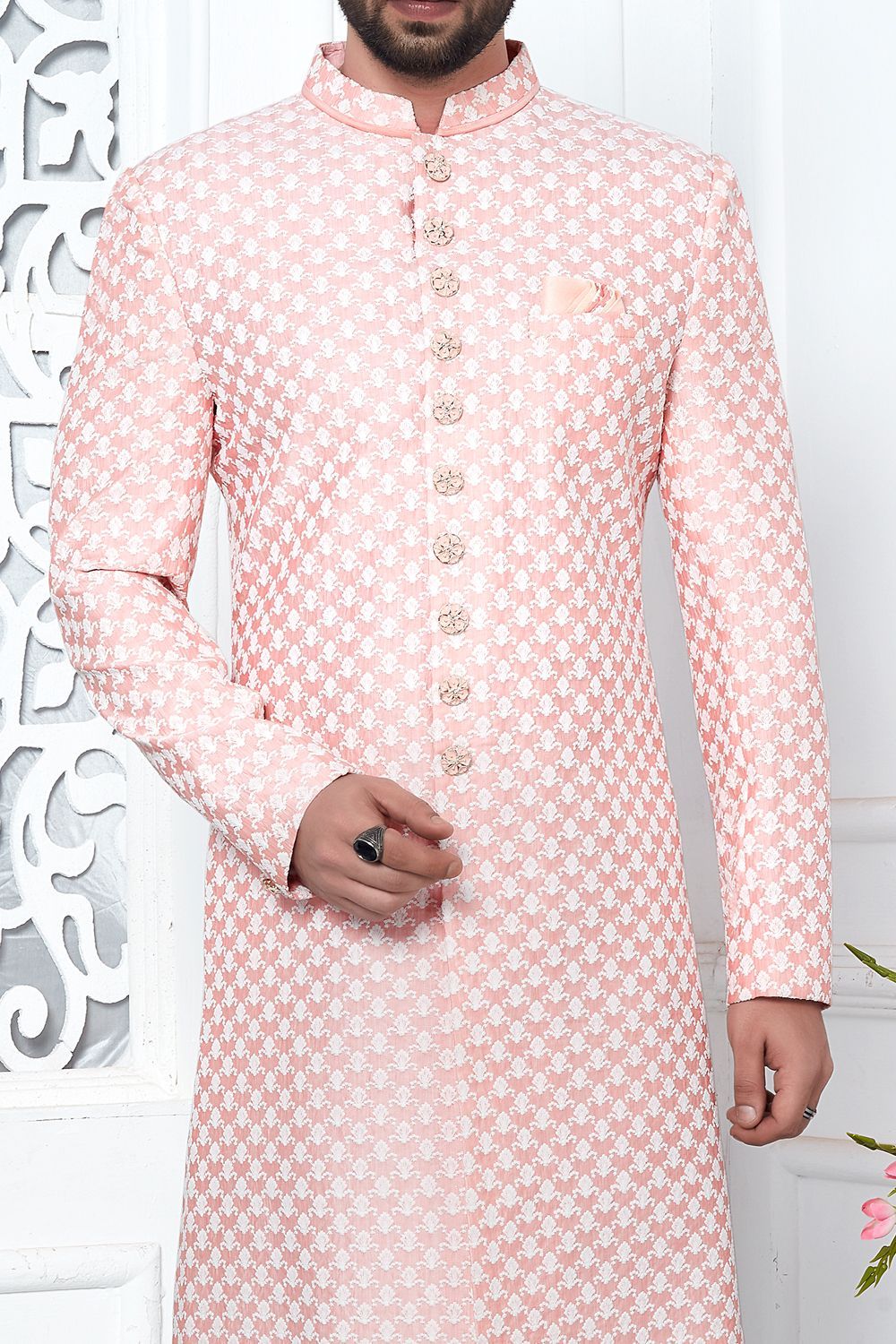 Embroidered Peach Art Silk Indo Western (NMK-7199) - Nihal Fashions