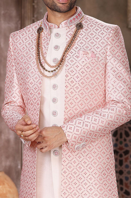 Embroidered Pink Art Silk Indo Western (NMK-6839) - Nihal Fashions