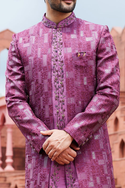 Embroidered Purple Art Silk Indo Western (NMK-7102) - Nihal Fashions