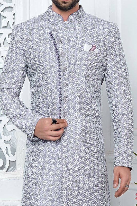 Embroidered Purple Art Silk Indo Western (NMK-7202) - Nihal Fashions