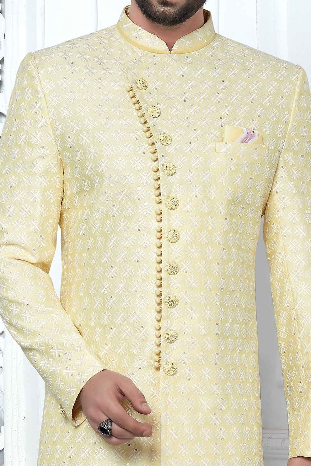 Embroidered Yellow Art Silk Indo Western (NMK-7196) - Nihal Fashions