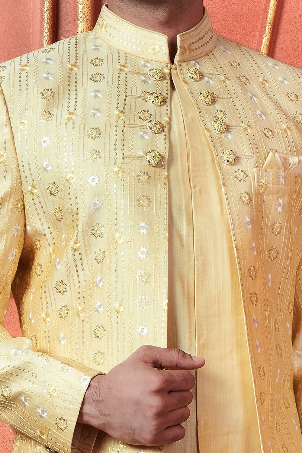 Embroidered Yellow Art Silk Indo Western (NMK-7725) - Nihal Fashions