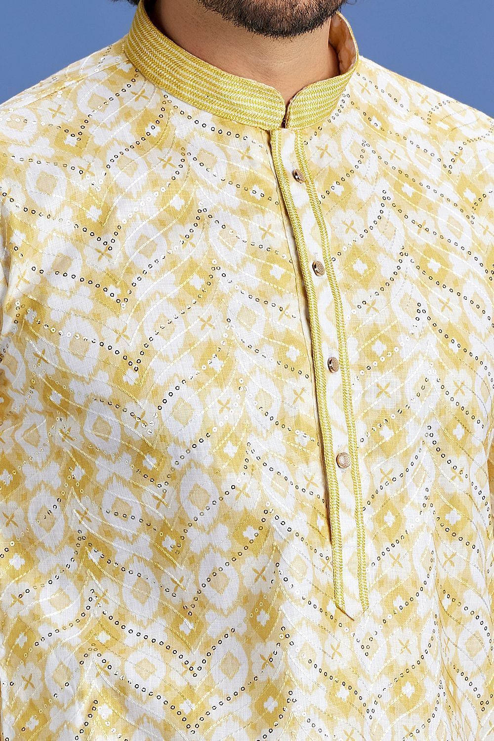 Embroidered Yellow Cotton Kurta Pajama (NMK-7515) - Nihal Fashions