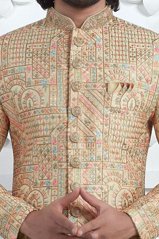 Gold Art Silk Men Sherwani (NMK-7713) - Nihal Fashions