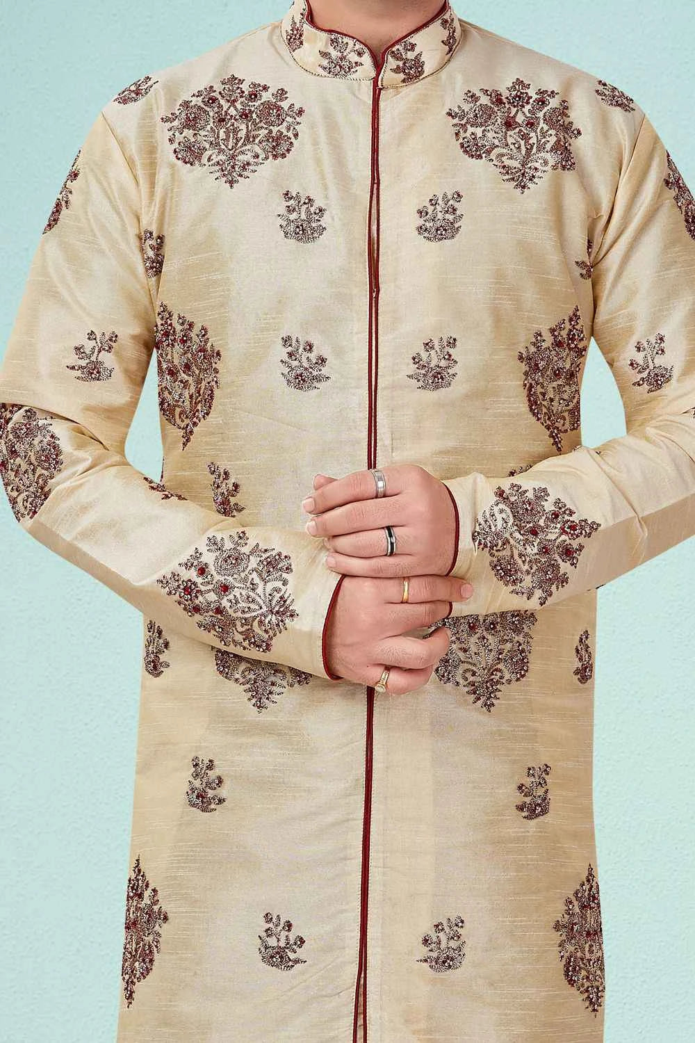 Gold Dupion Silk Kurta Pajama (NMK-4840)