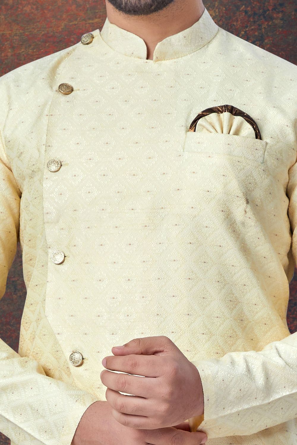 Gold Jaquard Indo Western for Mens (NMK-7850) - Nihal Fashions