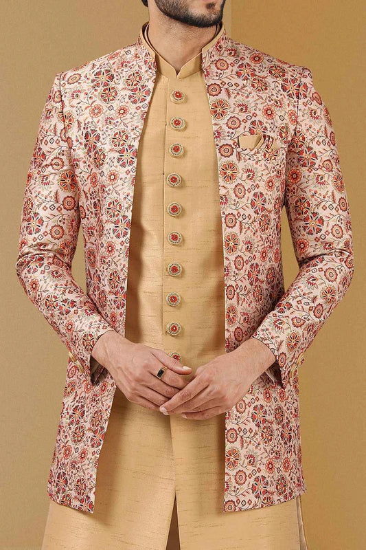 Gold, Maroon Art Banarasi Silk Indo Western (NMK-5795)