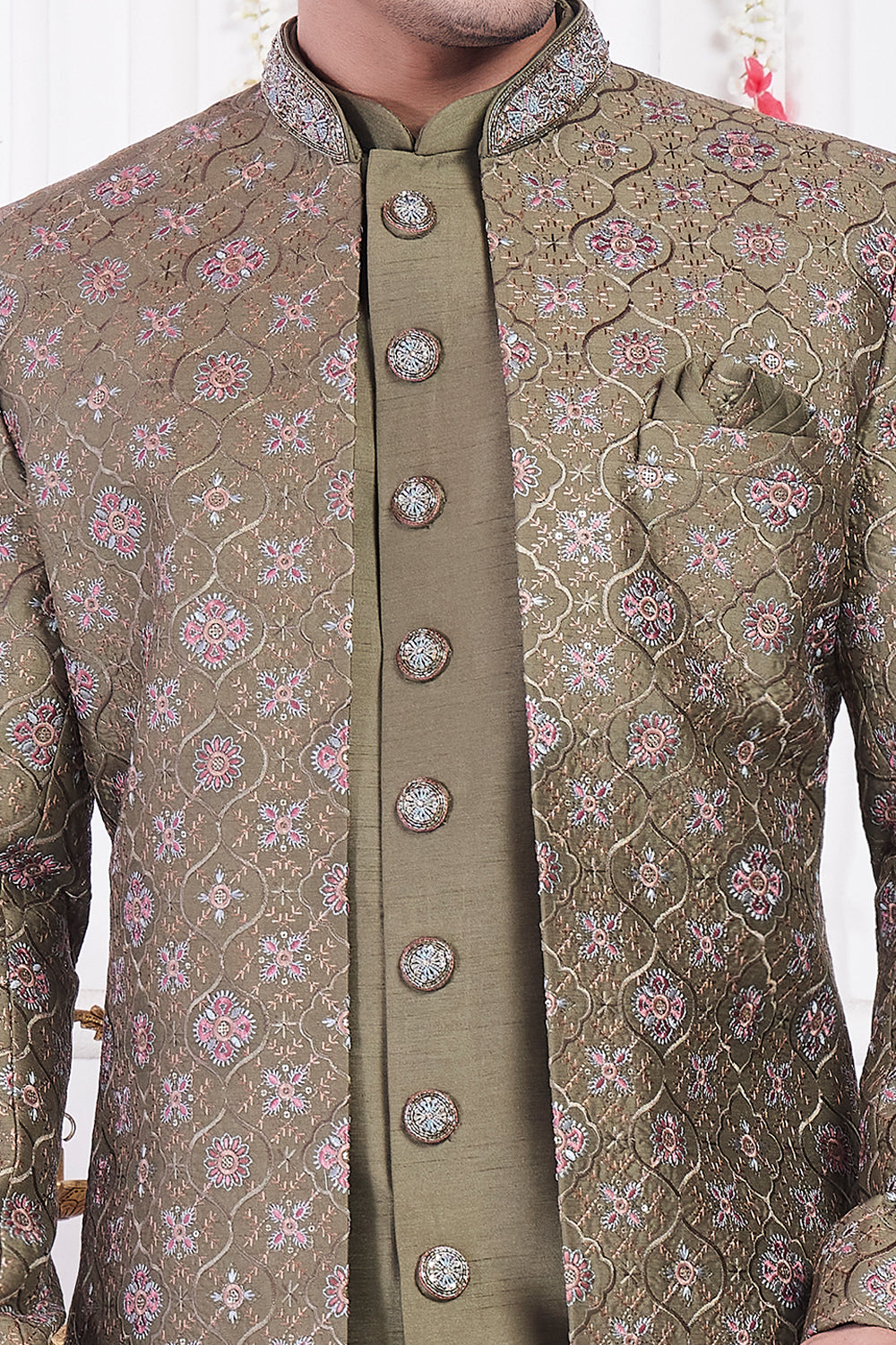 Green Art Silk 3 piece Jacket Set (NMK-8398) - Nihal Fashions