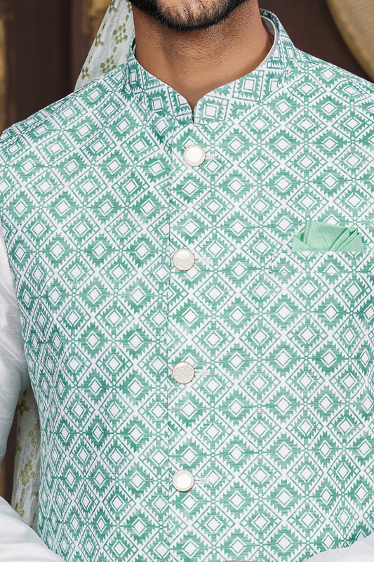 Green Art Silk Mens Nehru Jacket (NMK-7951) - Nihal Fashions