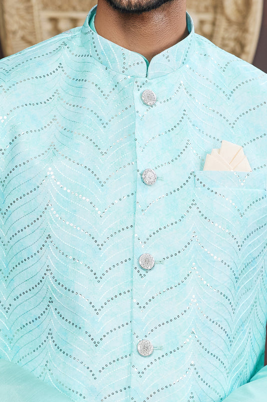 Green Art Silk Mens Nehru Jacket (NMK-7955) - Nihal Fashions