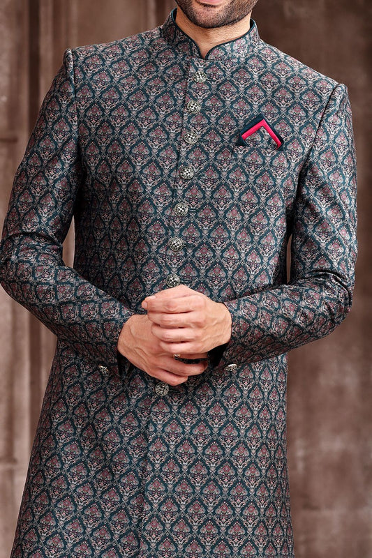 Green Art Silk Mens Sherwani (NMK-6876) - Nihal Fashions