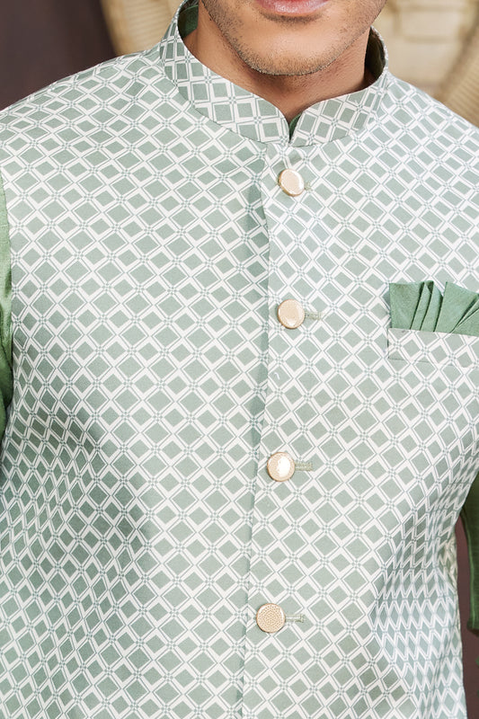 Green Art Silk Nehru Jacket (NMK-7950) - Nihal Fashions
