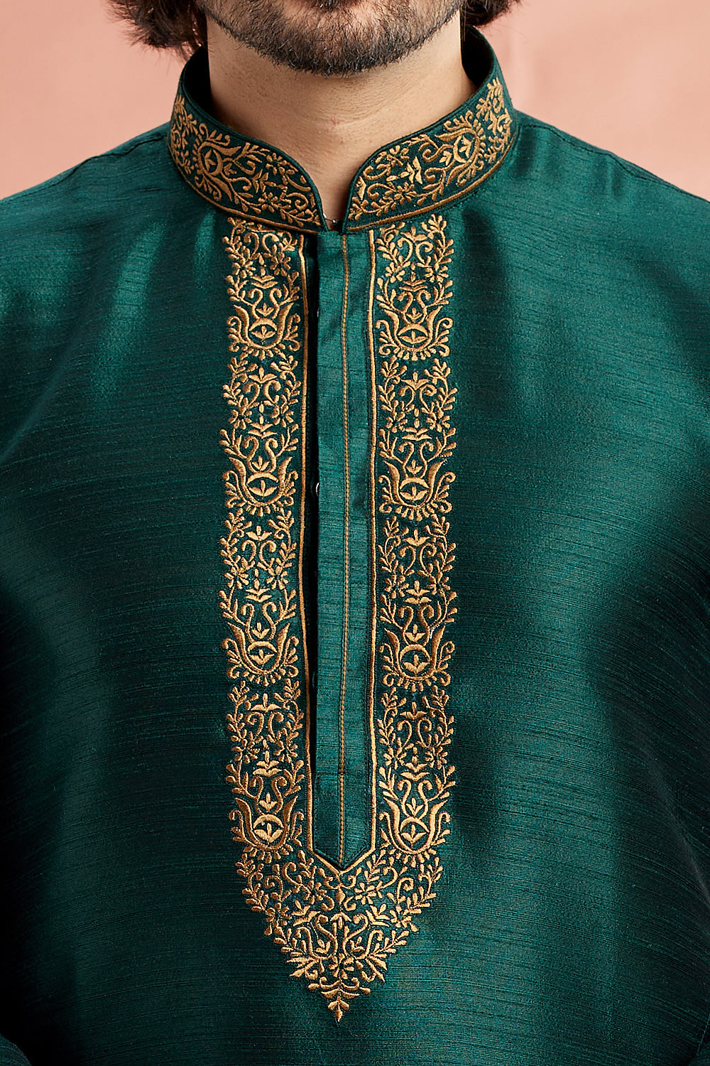 Green Banarasi Art Silk Mens Kurta Pajama (NMK-7940) - Nihal Fashions