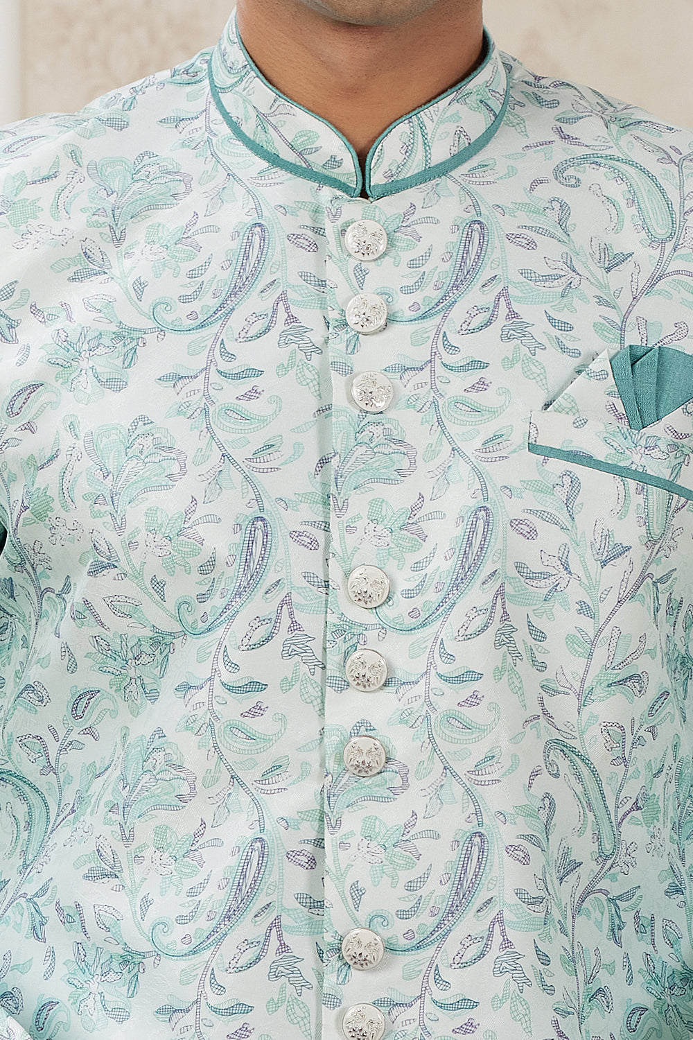 Green Banarasi Jaquard Indo Western (NMK-8586) - Nihal Fashions