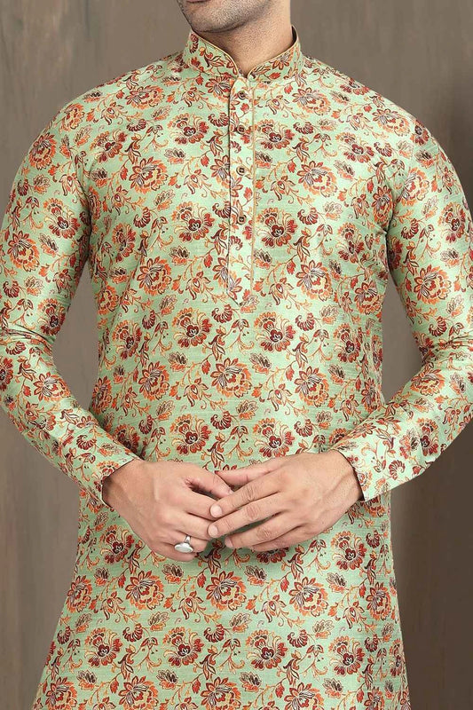Green Banarasi Silk Kurta Pajama (NMK-5710)
