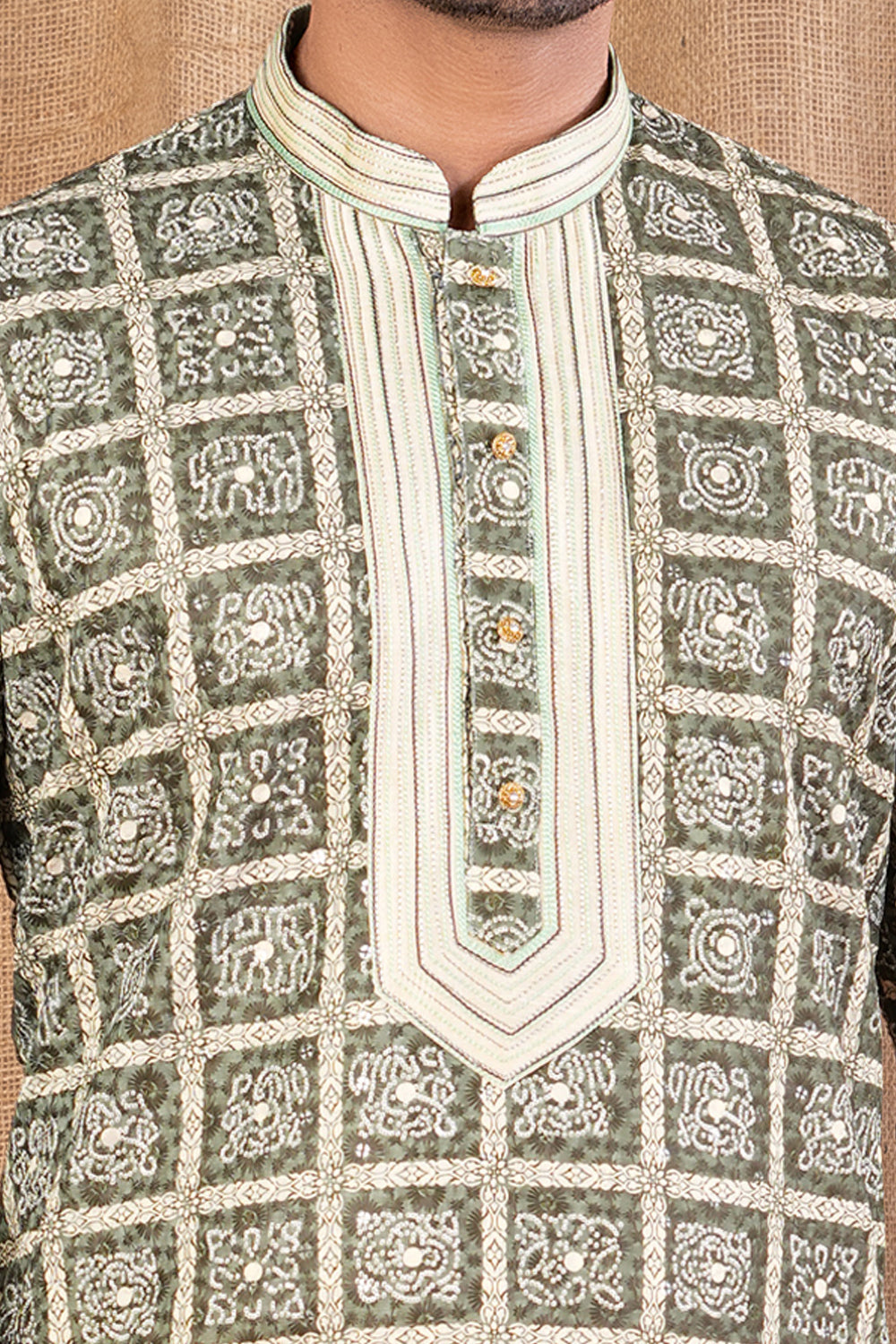 Green Cotton Kurta Pajama (NMK-8523) - Nihal Fashions