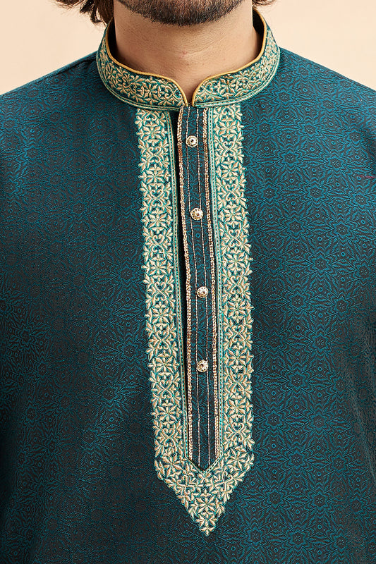 Green Jaquard Art Silk Kurta Pajama (NMK-7916) - Nihal Fashions