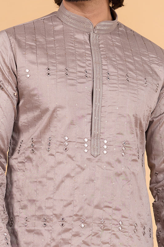 Grey Art Banarasi Silk Kurta Pajama (NMK-8704) - Nihal Fashions